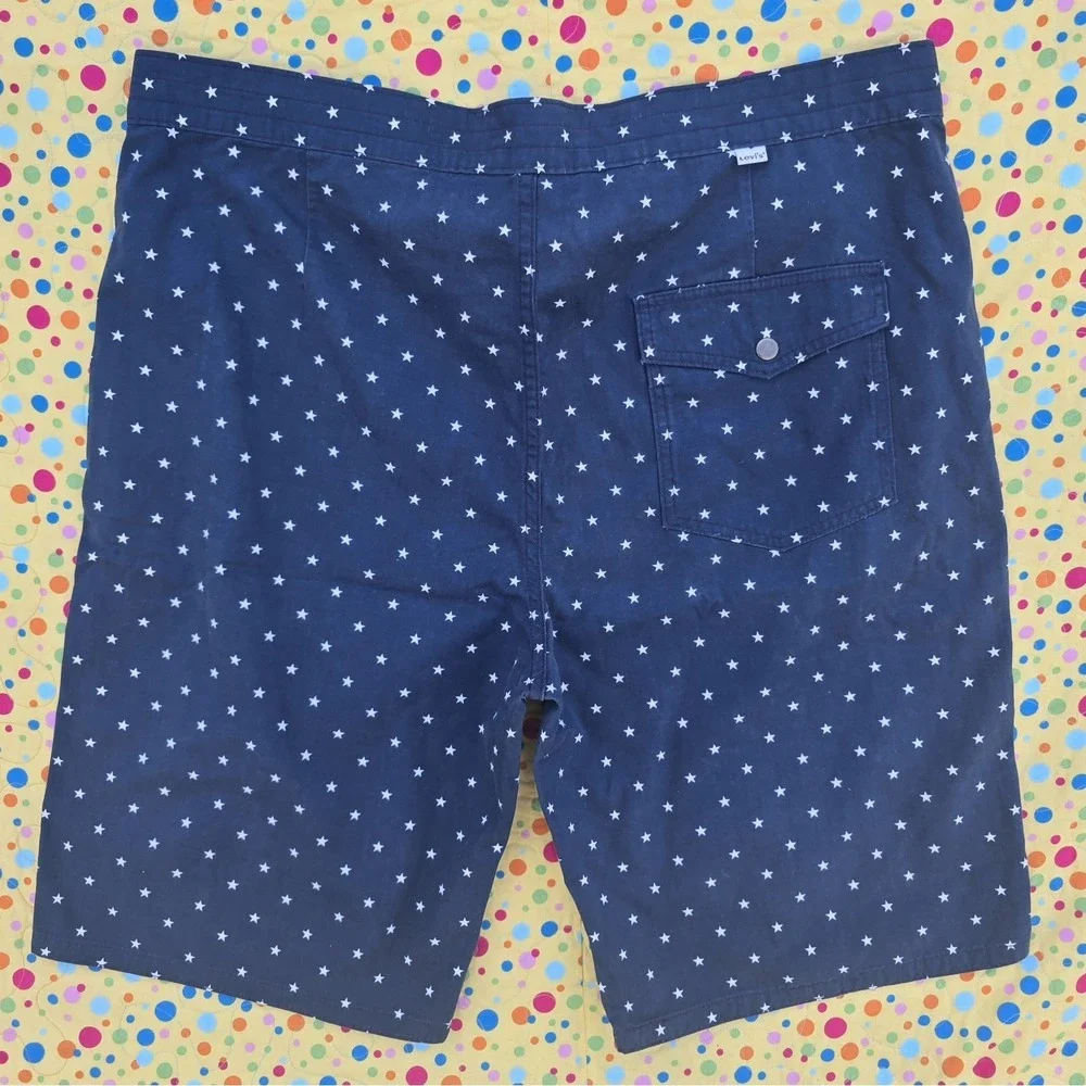 Levi's Casual sz 40 Navy Blue Stars AOP Board Shorts w/Drawstring and Button Fly